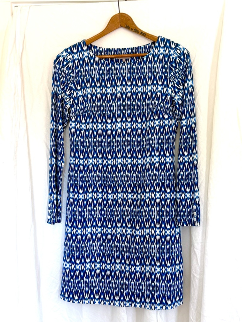 Ellie Kai Women’s Long Sleeve Dress in Blue Ikat Print, Size 6